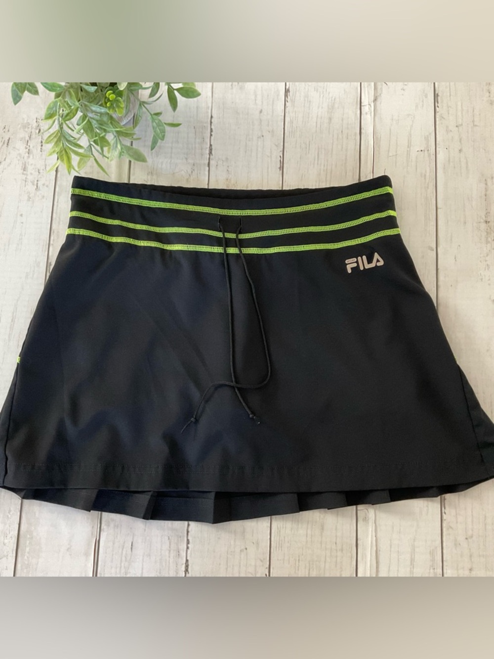 Fila Black Skort with Neon Green Waistband Trim, shorts under. Extra small